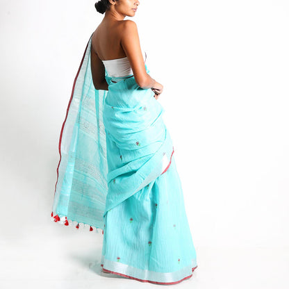 Turq and Ruby Block Printed Saree