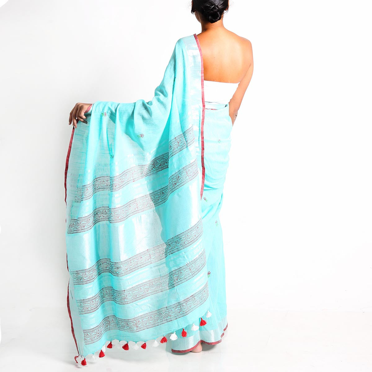 Turq and Ruby Block Printed Saree