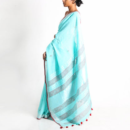 Turq and Ruby Block Printed Saree