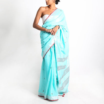 Turq and Ruby Block Printed Saree