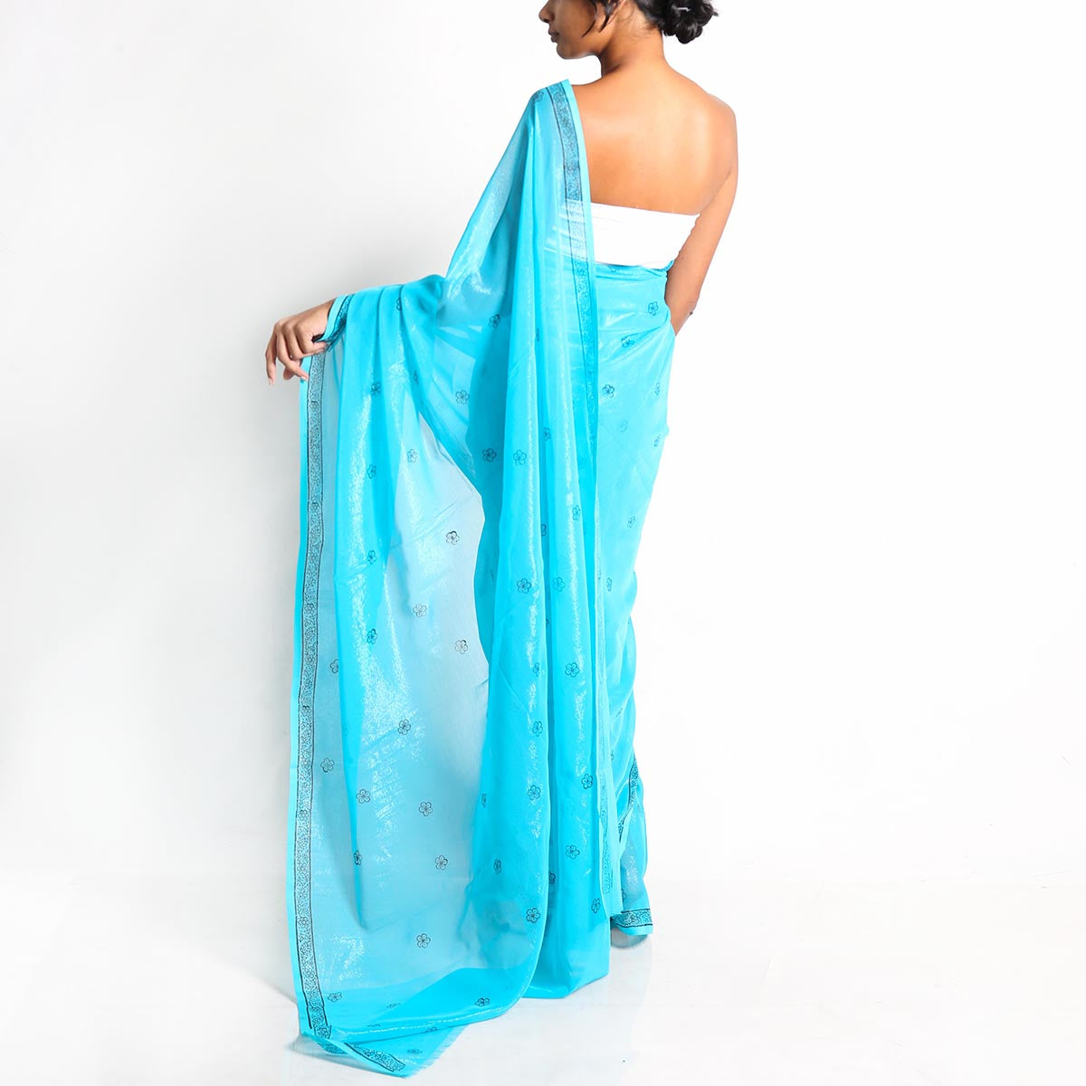 Ocean Blue Block Printed Saree