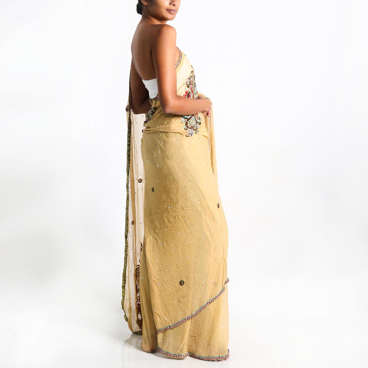 Golden Heavy Embroidery Silk Saree