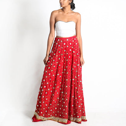 Ruby Red Saram Skirt and Dupatta