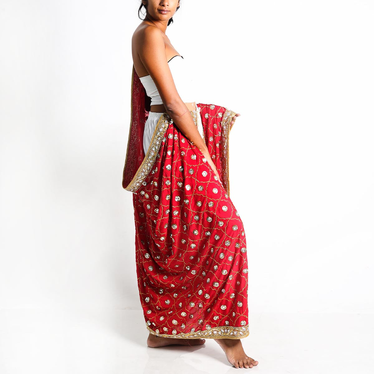 Ruby Red Saram Skirt and Dupatta