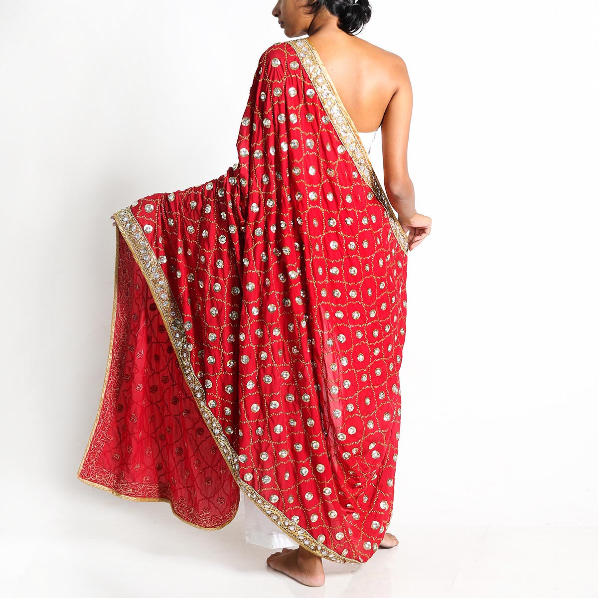 Ruby Red Saram Skirt and Dupatta