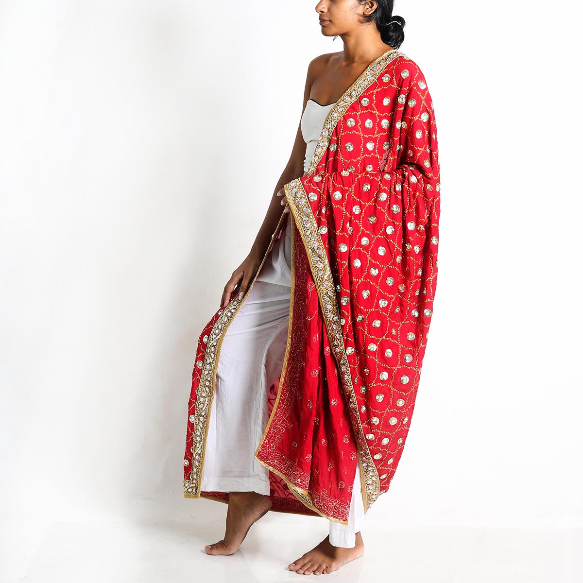 Ruby Red Saram Skirt and Dupatta