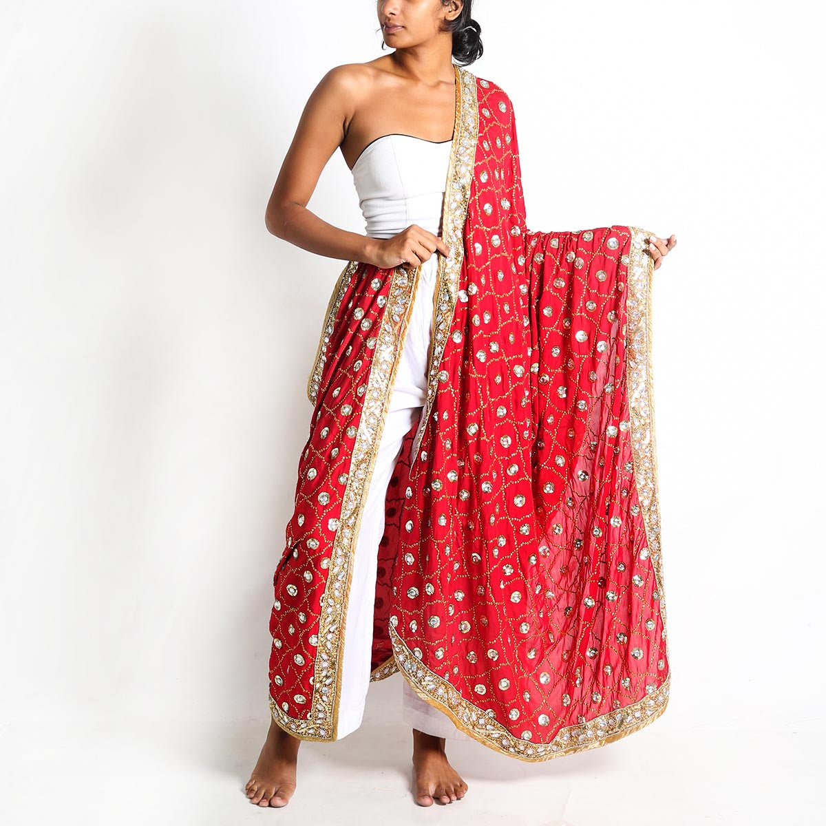 Ruby Red Saram Skirt and Dupatta