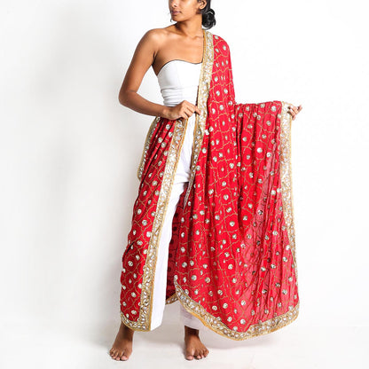 Ruby Red Saram Skirt and Dupatta