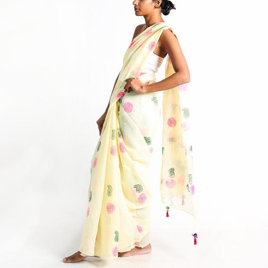 Mellow Block Printed Saree