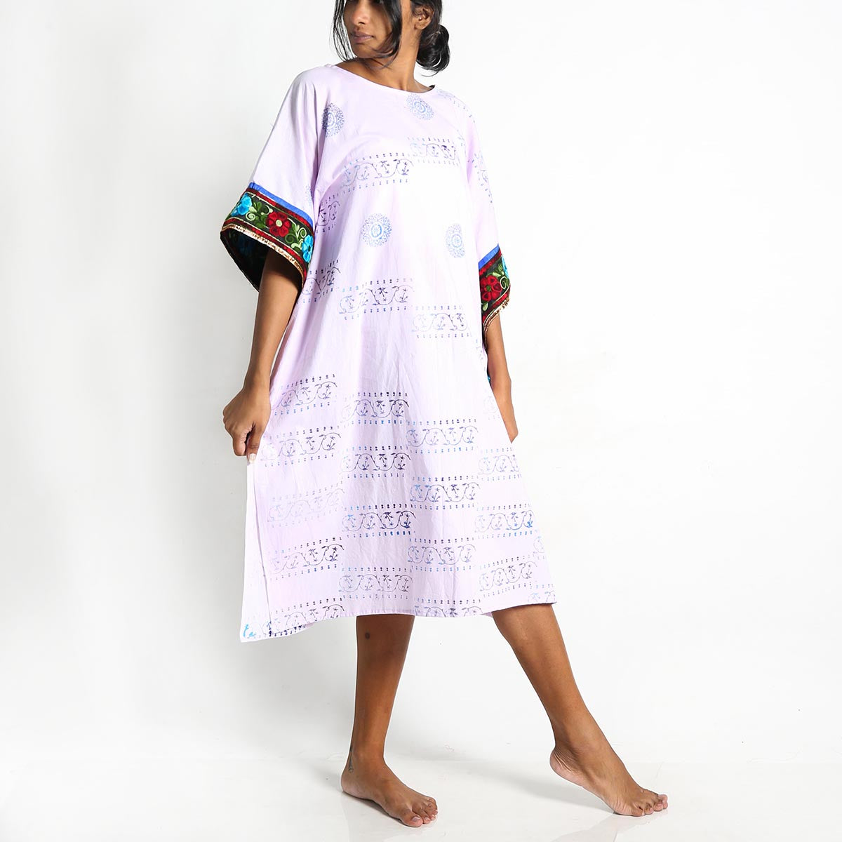 Purple Block Printed Tie Dye Kaftan with Boarder