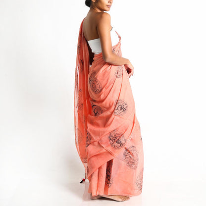 Peaches Block Printed Saree