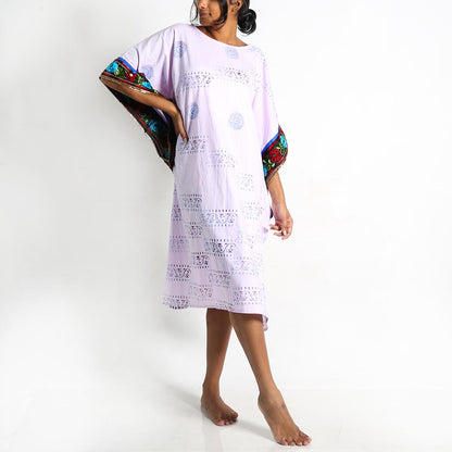Purple Block Printed Tie Dye Kaftan with Boarder