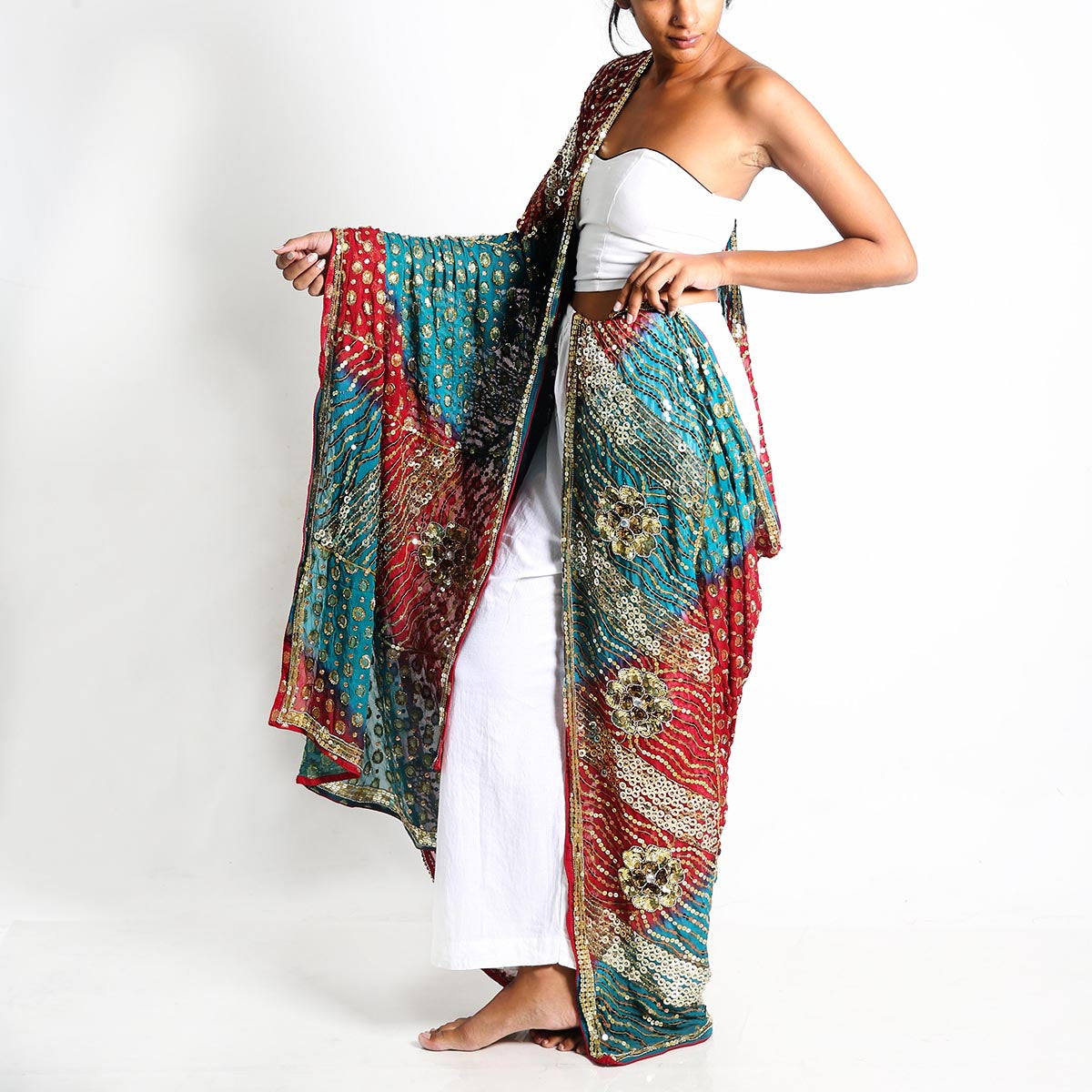 Turq and Red Lehnga Dupatta