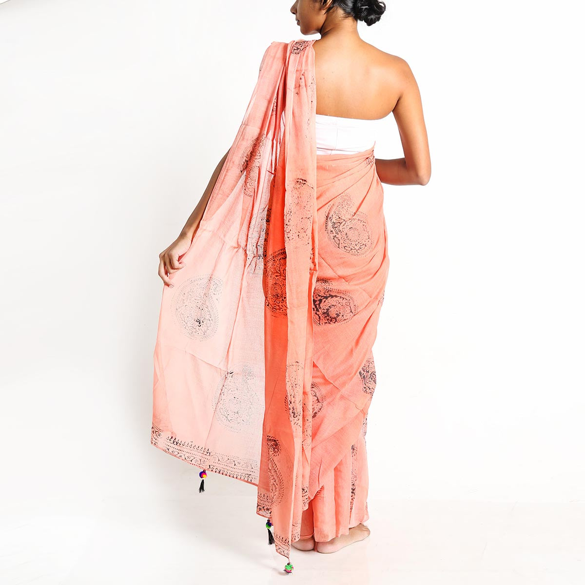 Peaches Block Printed Saree