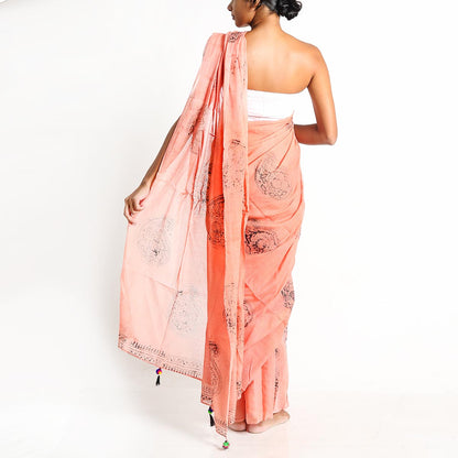 Peaches Block Printed Saree