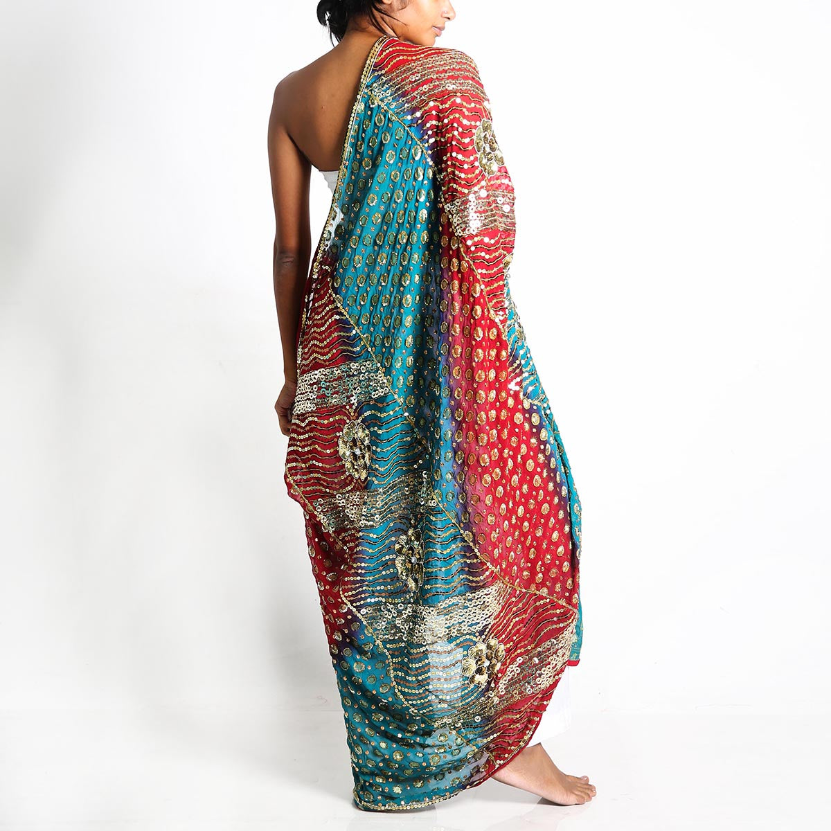 Turq and Red Lehnga Dupatta