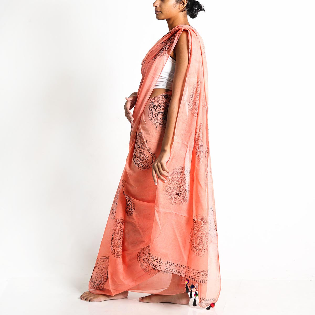 Peaches Block Printed Saree