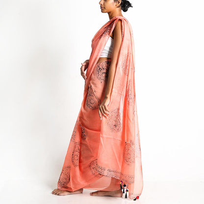 Peaches Block Printed Saree