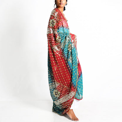 Turq and Red Lehnga Dupatta