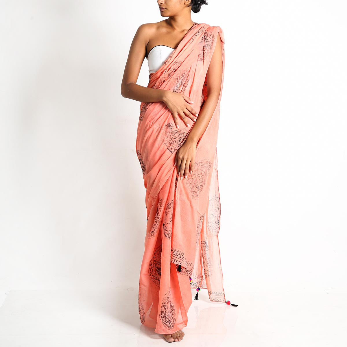 Peaches Block Printed Saree