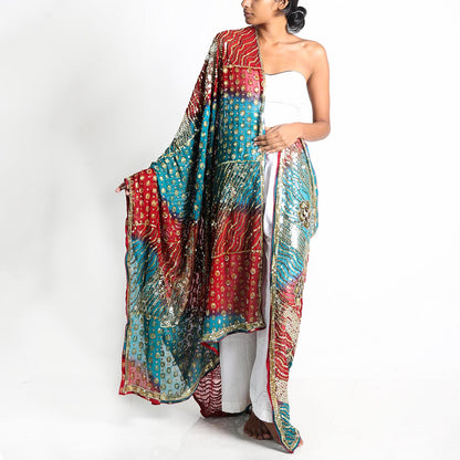 Turq and Red Lehnga Dupatta