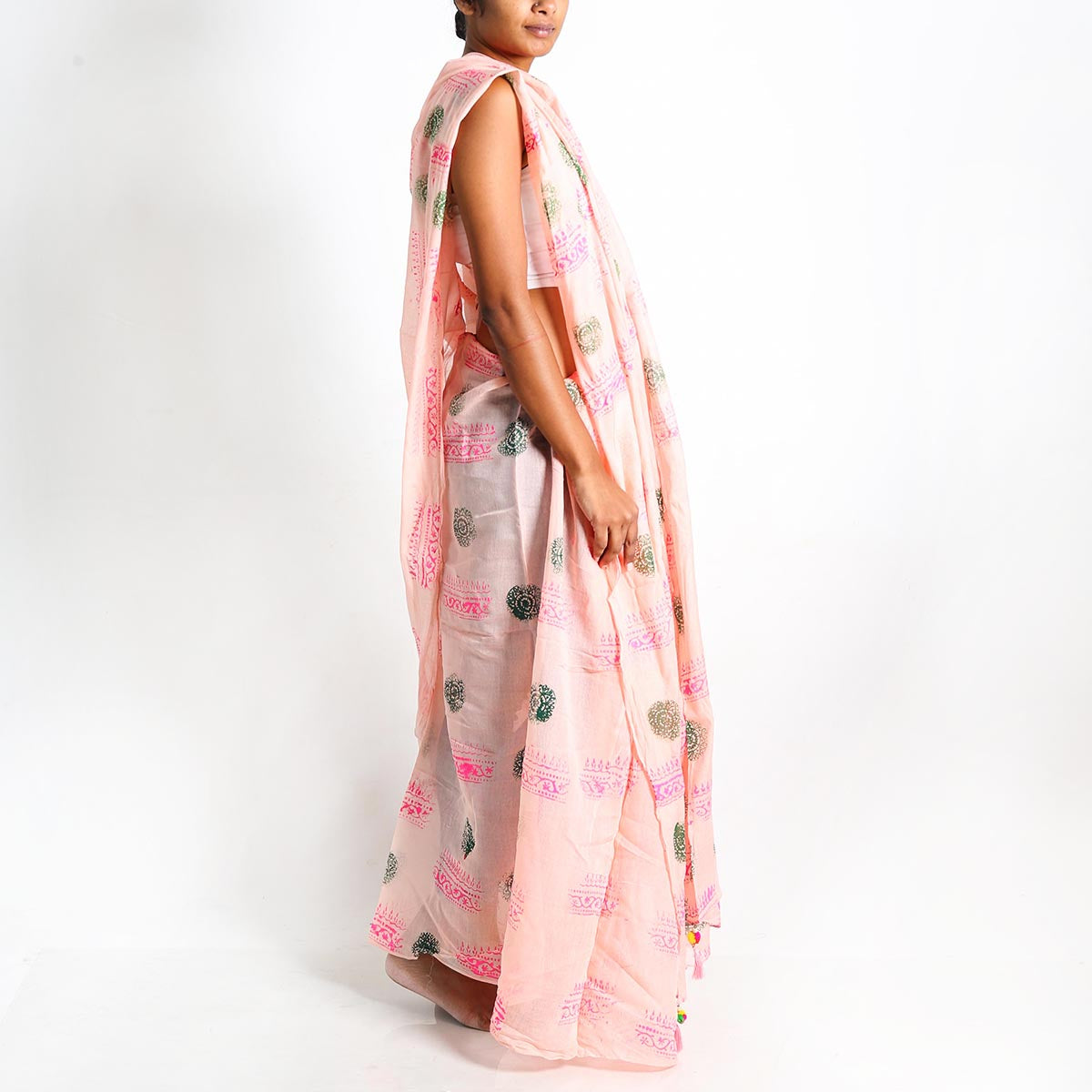 Pastel Pink Block Printed Saree