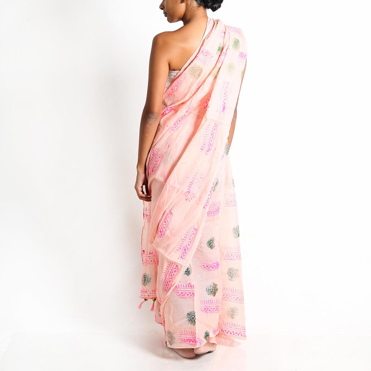 Pastel Pink Block Printed Saree