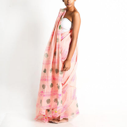 Pastel Pink Block Printed Saree