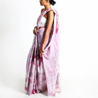 Grey and Purple Tie-Dye Saree