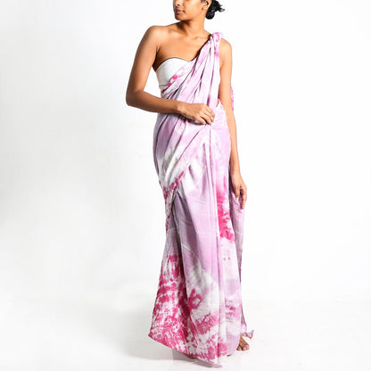 Grey and Purple Tie-Dye Saree