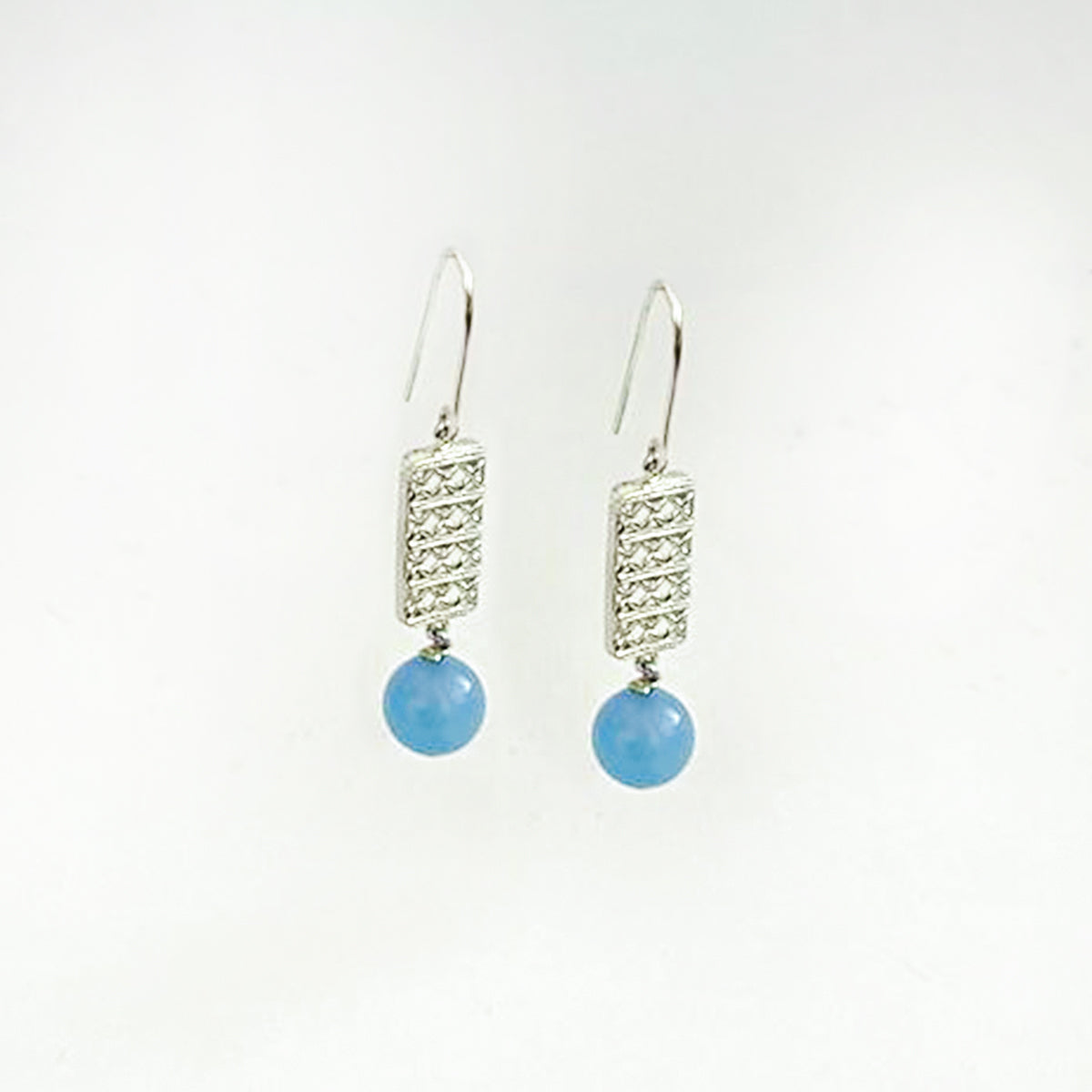 Handmade Sterling Silver Earrings with Natural Blue Chalcedany Beads