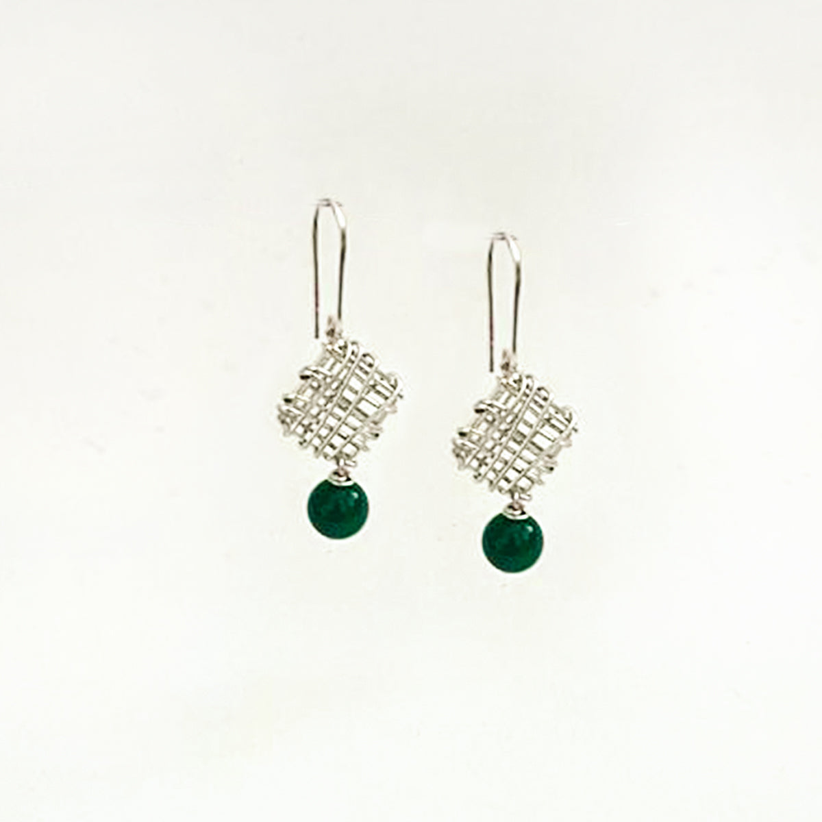Handmade Sterling Silver earrings with Natural Green Jade Beads