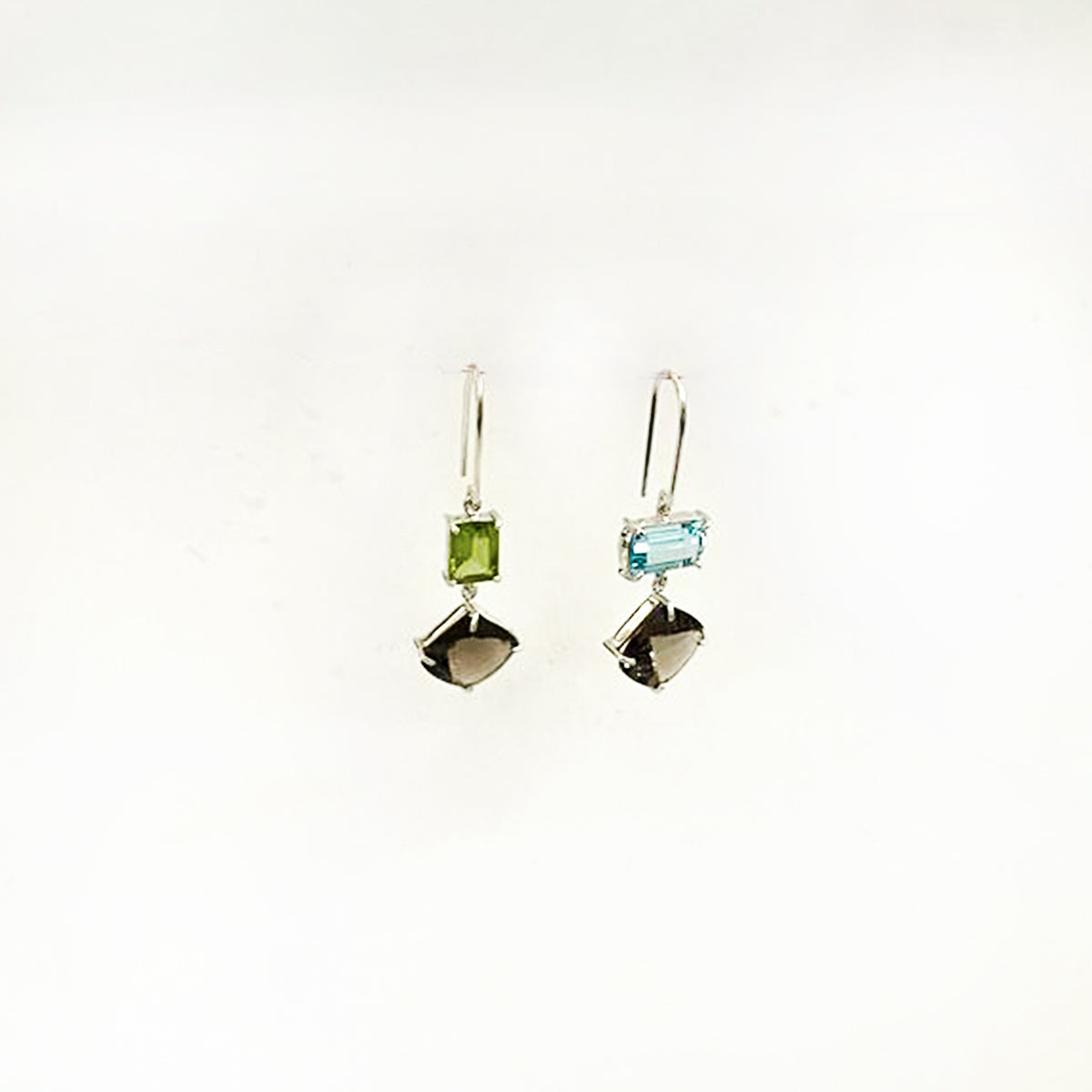 Handmade Sterling Silver earrings with Natural Smorky Quartz , Blue Topaz &amp; Peridot