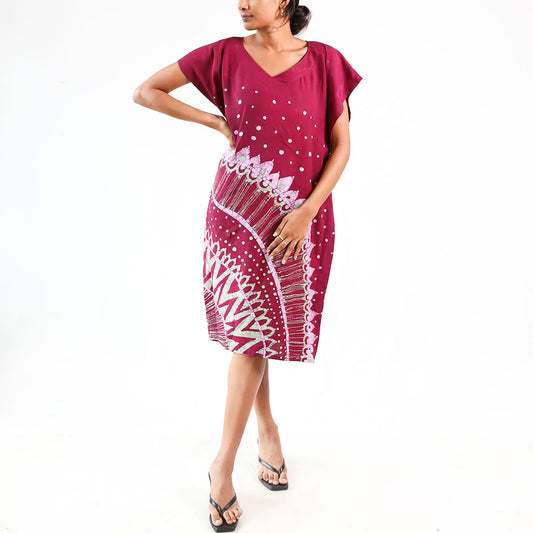 Crimson Mandala Batik Dress