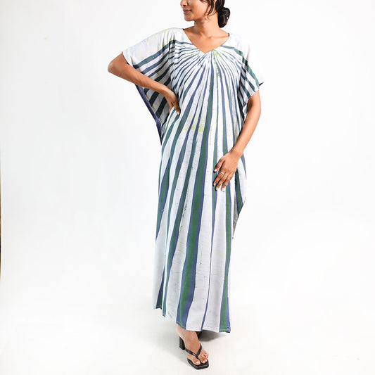 Sapphire Mist Stripped Batik Kaftan