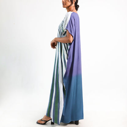 Sapphire Mist Stripped Batik Kaftan