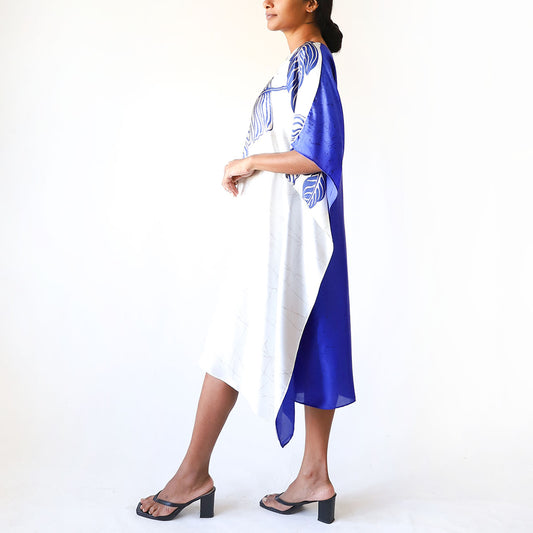 Blue Monstera Breeze Batik Kaftan