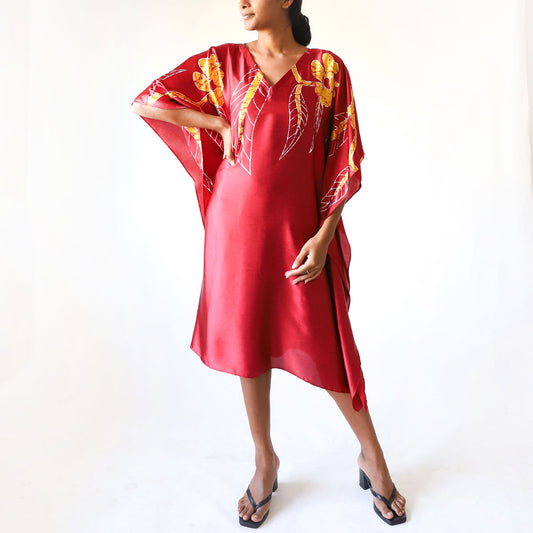 Crimson Leaffall Batik Kaftan