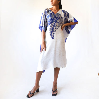 Blue Monstera Breeze Batik Kaftan