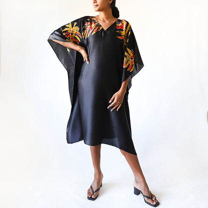Yellow Monstera Night Batik Kaftan