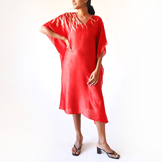 Crimson Marigold Batik Kaftan