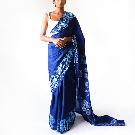 Deep Blue Harmony Batik Saree