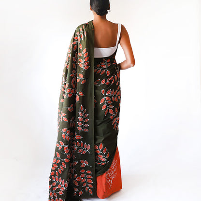 Autumn Leaf Batik Saree