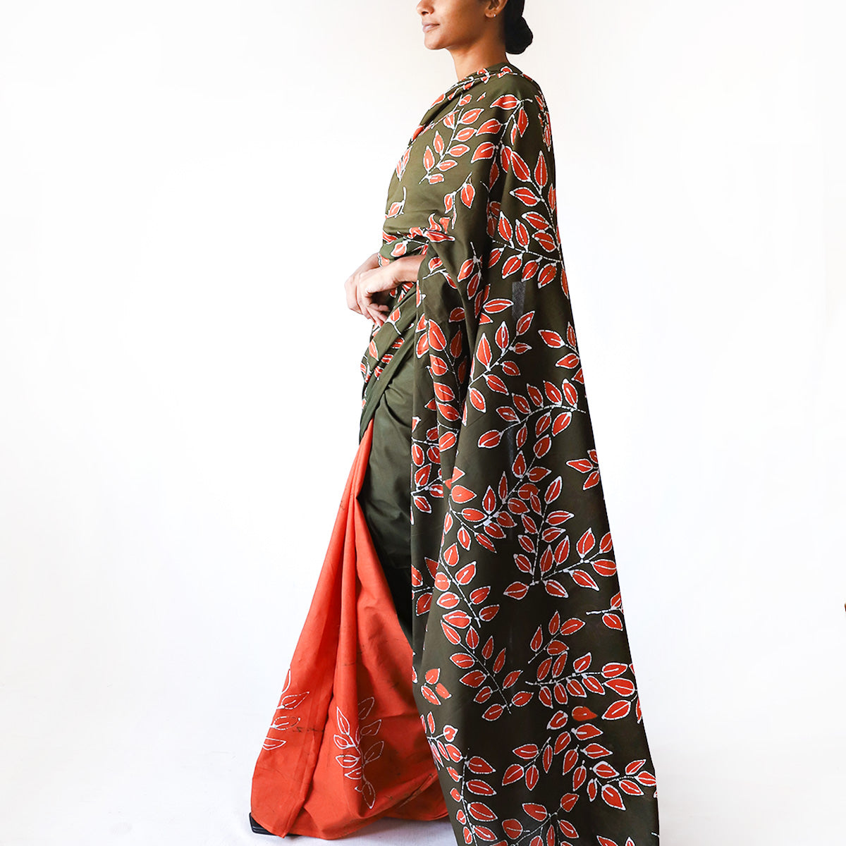 Autumn Leaf Batik Saree