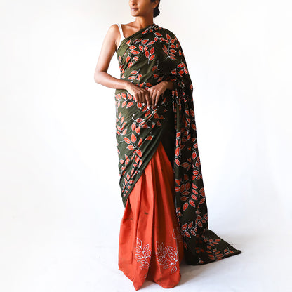 Autumn Leaf Batik Saree