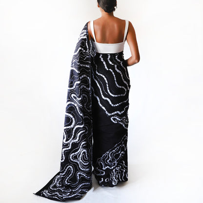 Monochrome Elegance Batik Saree