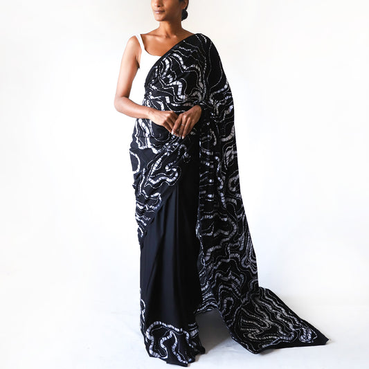 Monochrome Elegance Batik Saree