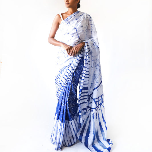 Sky Stripe Batik Saree