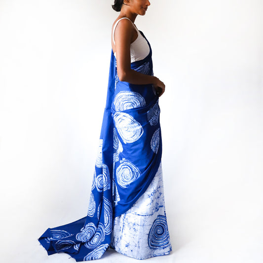 Ocean Swirl Batik Saree