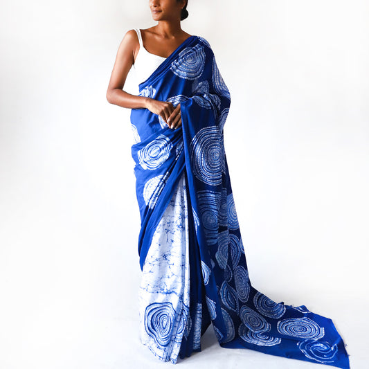 Ocean Swirl Batik Saree